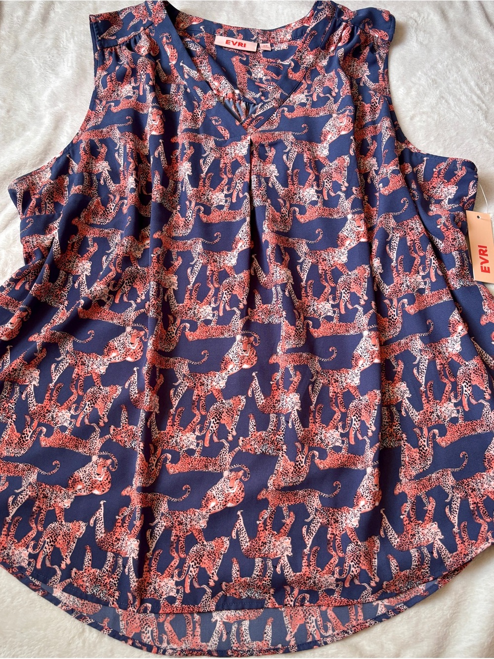 NWT Evri Plus Size 3X Leopard Print Blouse Navy Sleeveless Cheetah Animal Tank